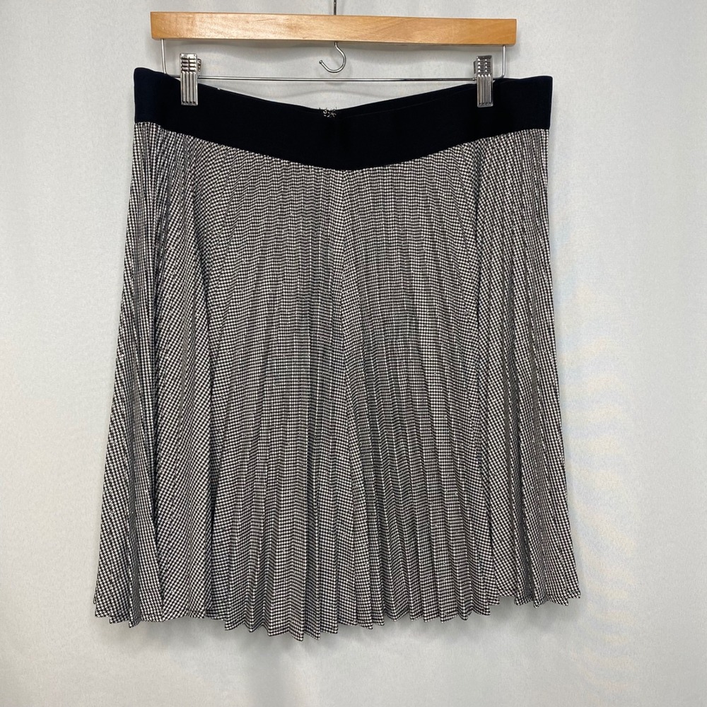 Nine West Womens XL Pleated Houndstooth Skirt Black White Rhinestone Shimmer New